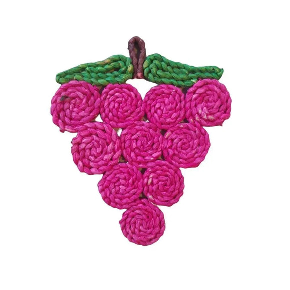 Vintage Grape Berries Woven Straw Trivets Set of 5 Colourful  Swirl Design - Picture 6 of 8